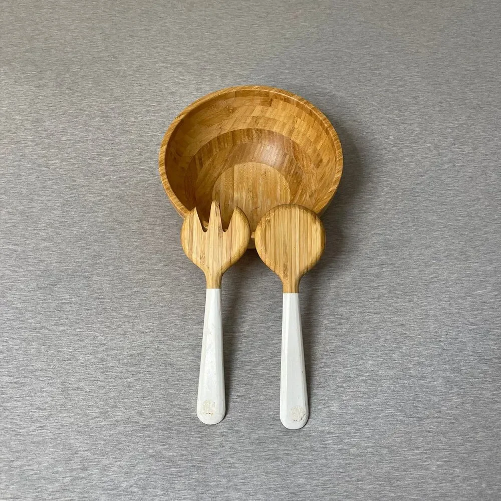 IKEA Blanda Matt Bamboo Serving Bowl & Salad Serving 3 PCS. Set